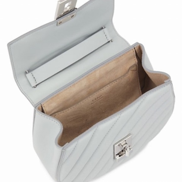 CHLOE MINI DREW CALF LEATHER CROSSBODY W/SILVER TONE JEWELRY CHAIN IN AIRY GREY - Picture 3 of 16